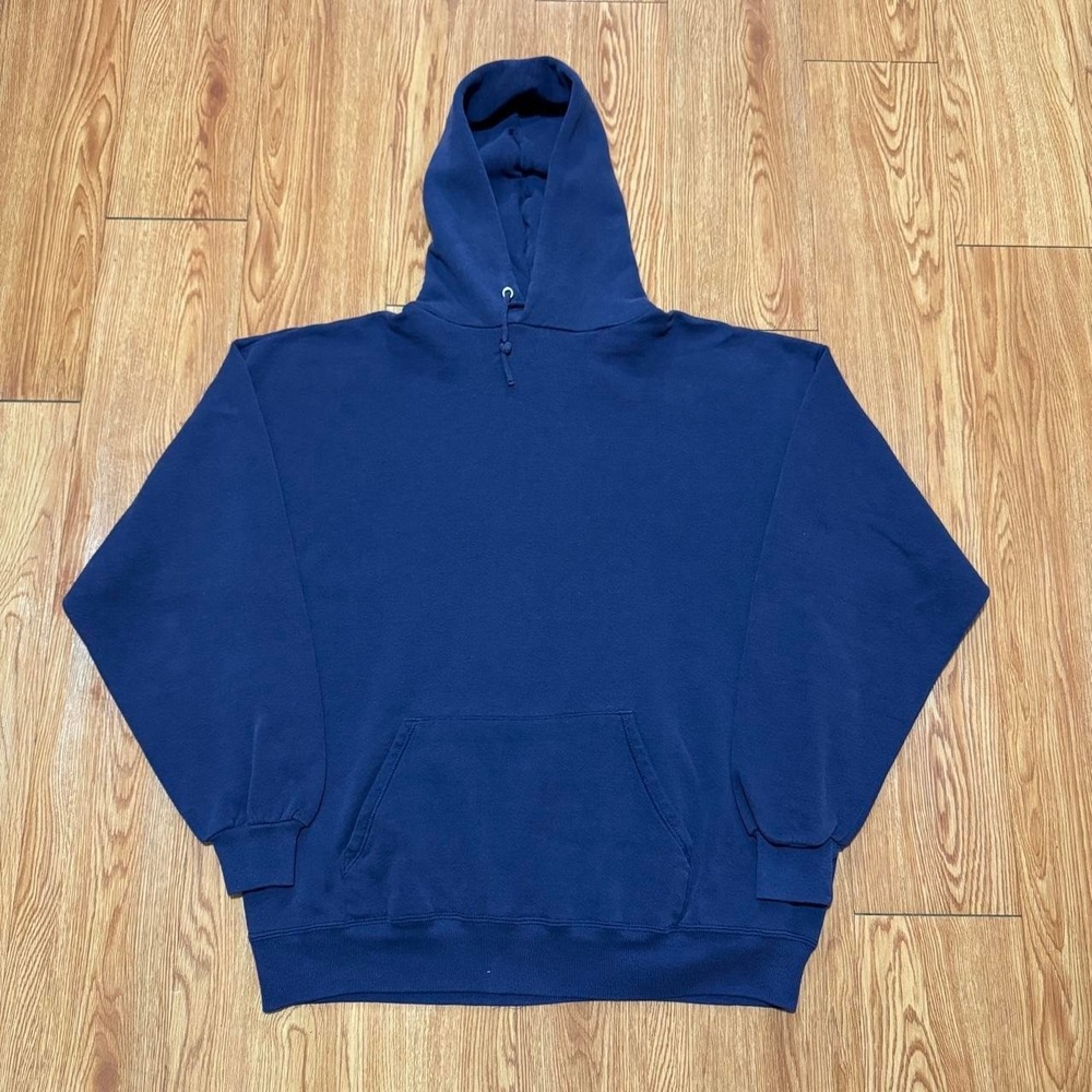 Jerzees Men's Hoodie Fits XL Vintage 90s Pullover Navy Blue Cozy Cotton